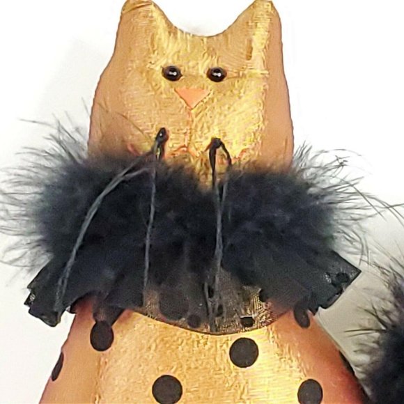 Plush 12" Cat Gold Black Polka Dot Faux Fur Feline embroidery Plump Shiny - Picture 2 of 12